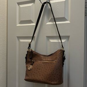 Giani Bernini Embossed Faux Ostrich Hobo Mocha Gold